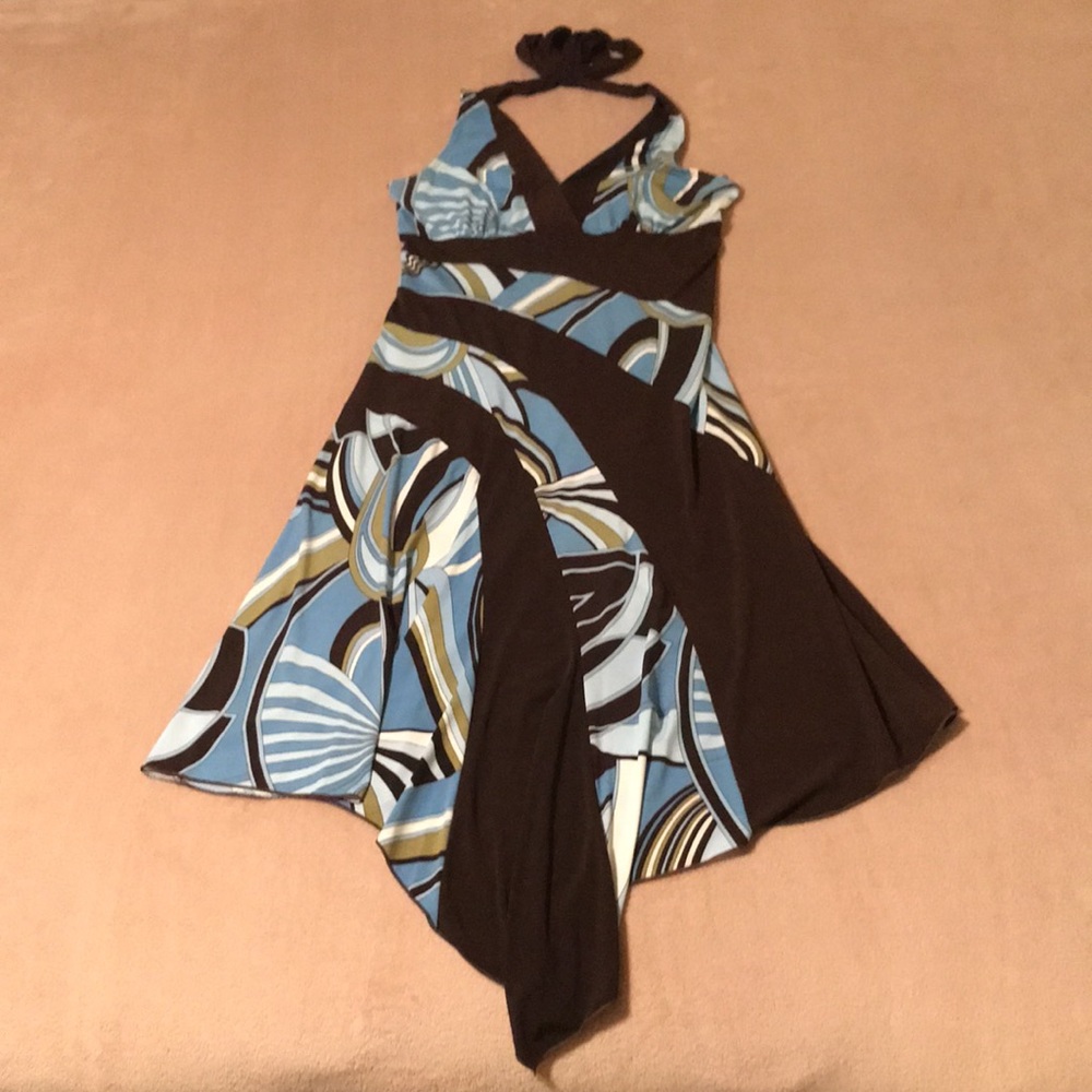 BCX halter midi dress with interesting hemline. Casual or formal. Size medium.